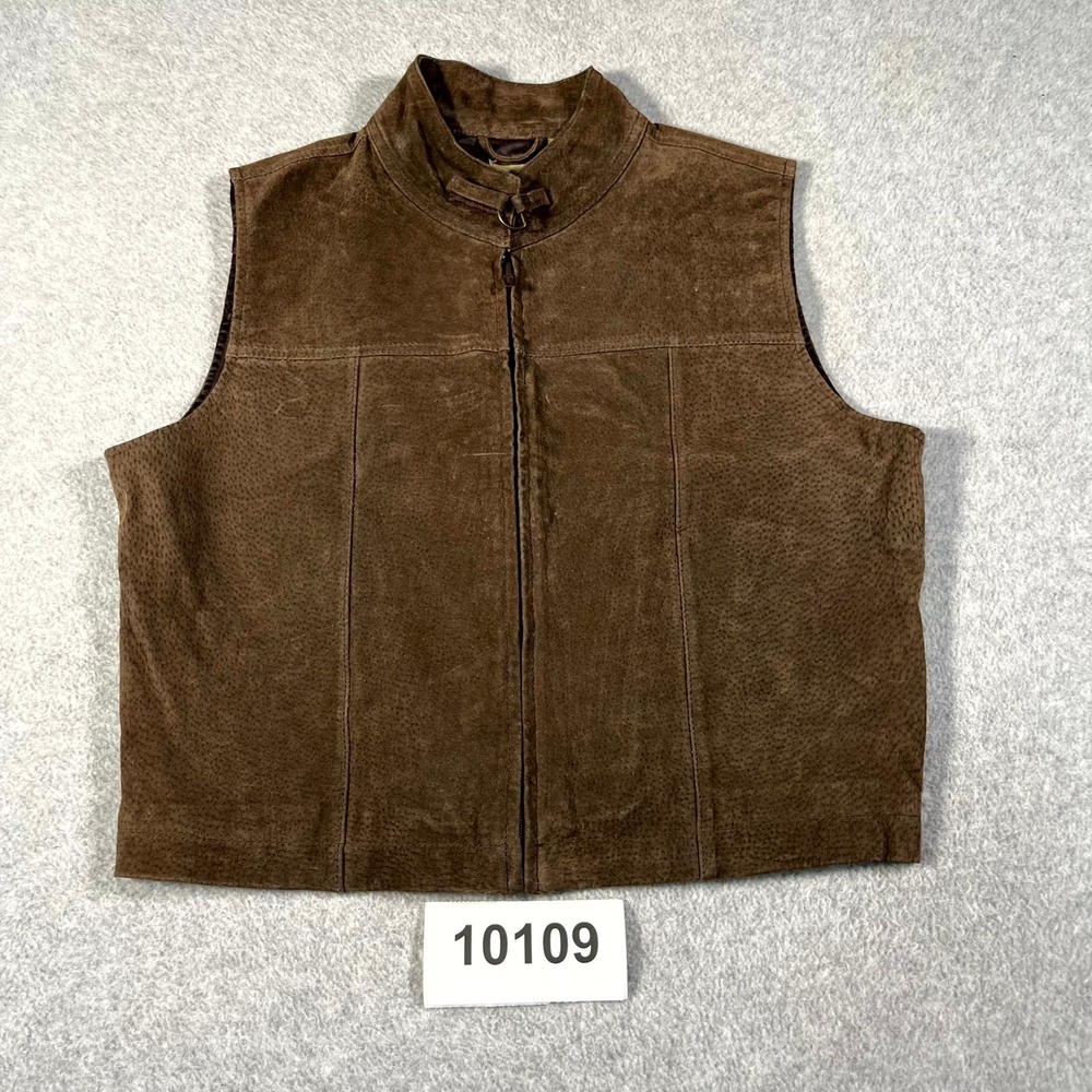 DCC Jacket Vest Womens Medium Brown Genuine Leather Mock Neck Full Zip Western